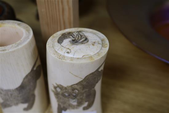 A pair of Meiji ivory tusk vases